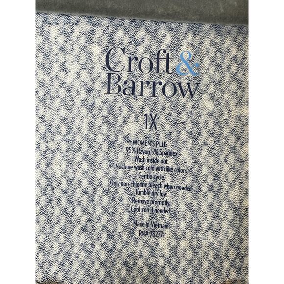 Croft & Barrow Shirt Womens 1X Blue White Short Sleeve Twist Front Stretch Knit - Picture 7 of 8
